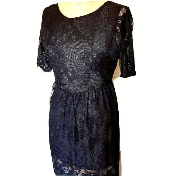 Asos maxi black full lace V back  lined dress gown 4 - Picture 2 of 11